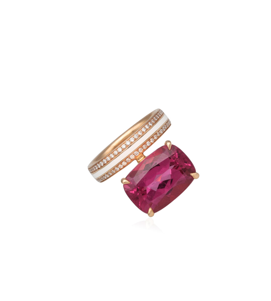 Tourmaline ring | White enamel | Al Fardan Jewellery